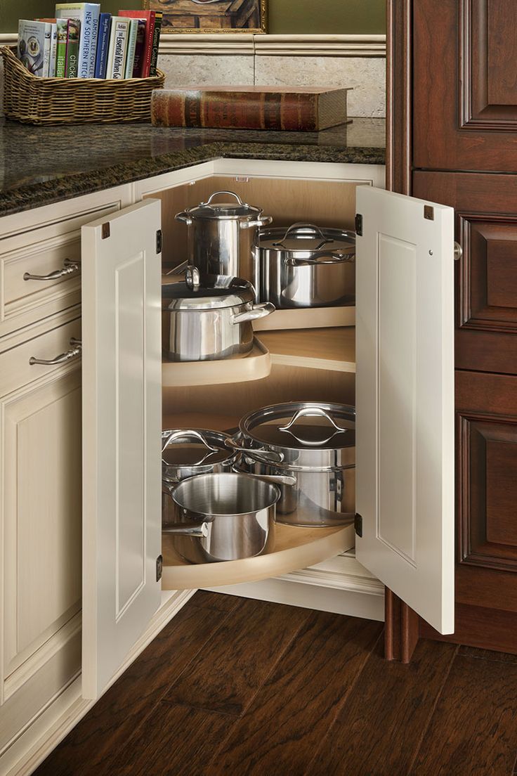 Corner carousel, as shown in the Gramercy Park kitchen by #WoodMode