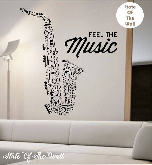 Music Wall Decal Art Sticker Picture Jazz Ribbon Instruments Silhouette Music Wall Decal Art Sticker Picture Jazz Ribbon Instruments Silhouette