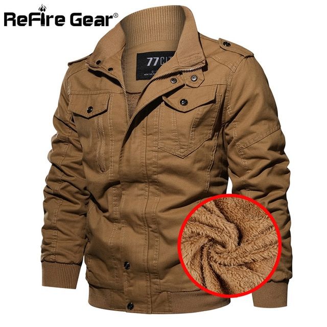 TACVASEN Mens Winter Jacket-Fleece Cotton Military Coat Thicken Casual Cargo Bomber Jacket