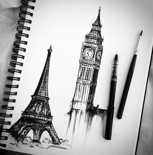 Sights paris london eiifel big ben art black and white Sights paris london eiifel big ben art black and white