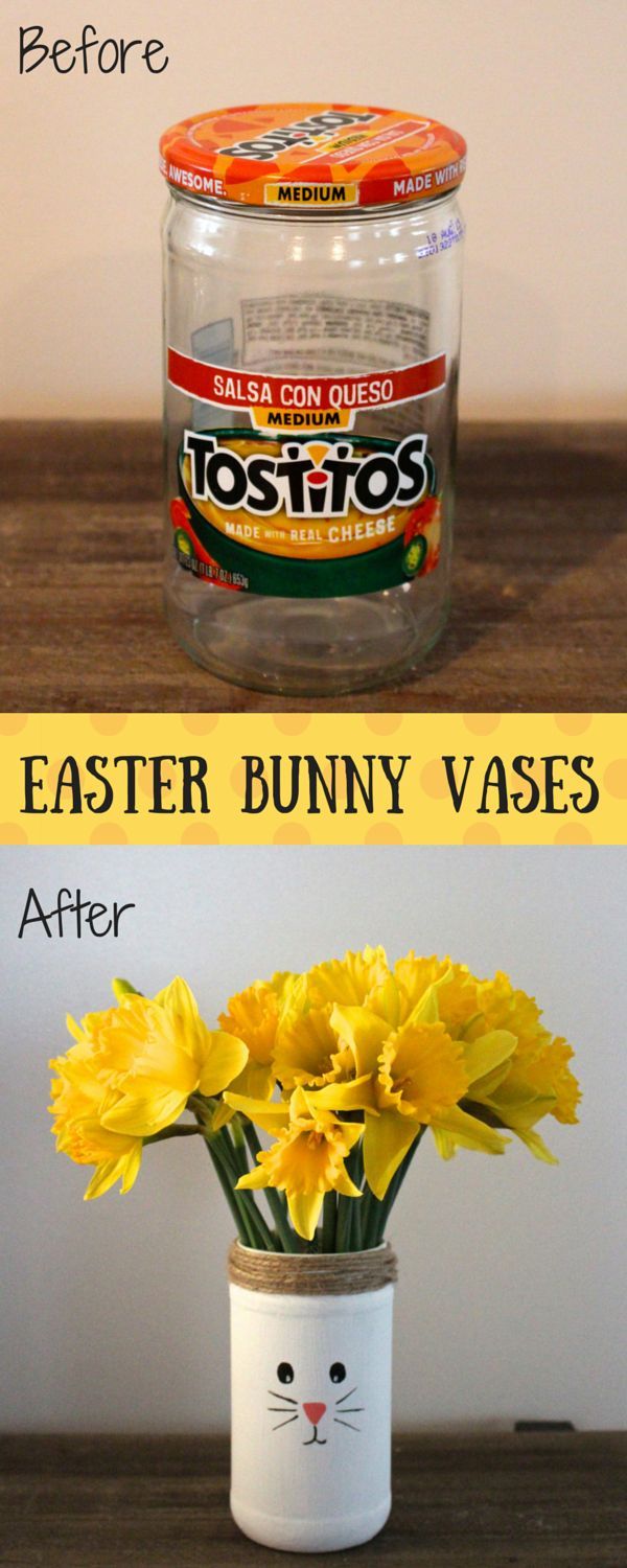 Before And After DIY Easter Bunny Vases From Recycled Jars Before And After DIY Easter Bunny Vases From Recycled Jars