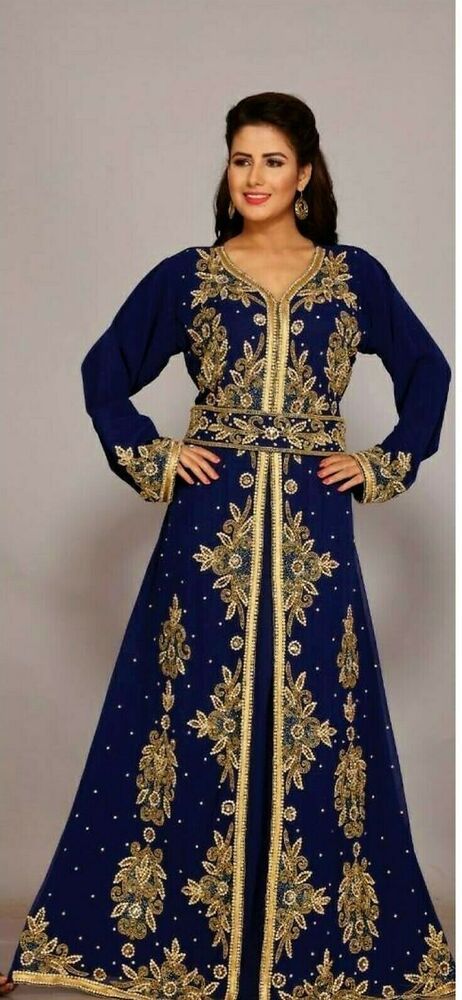 Golden Tulle Embraided with Inner Dress Dubai Kaftan Muslim Party Dress For Women