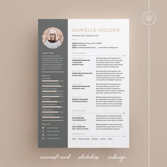 Danielle Resume/CV Template | Word | Photoshop | InDesign | Professional Resume Design | Cover Letter | Instant Download