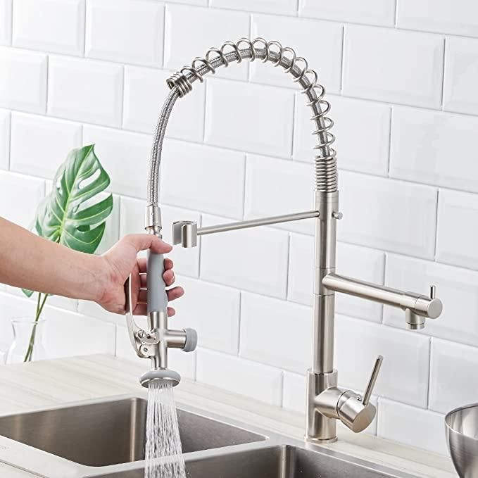 Fapully Commercial Pull Down Kitchen Sink Faucet With Sprayer Brushed Nickel In 2021 Commercial Kitchen Faucet Kitchen Sink Faucets Sink Faucets
