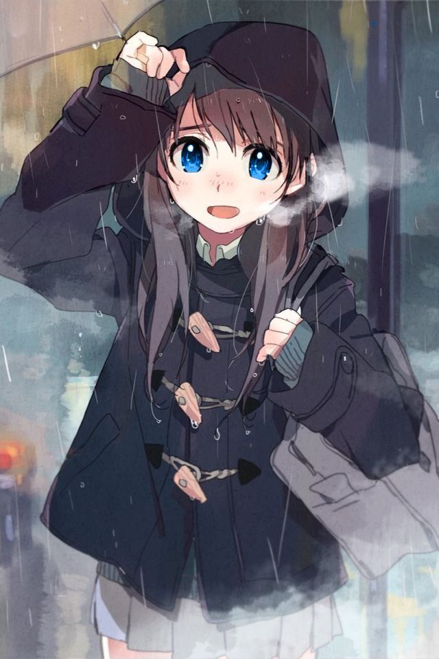 Anime girl in the rain
