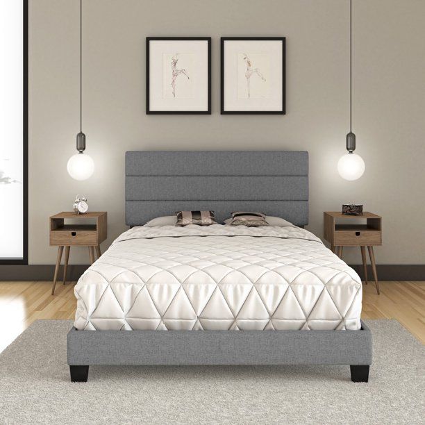 Premier Rapallo Upholstered Linen Tri Panel Channel Headboard Platform Bed Frame Queen Gray Com In 2021 Grey Premier Rapallo Upholstered Linen Tri, Premier Platform Bed Frame King
