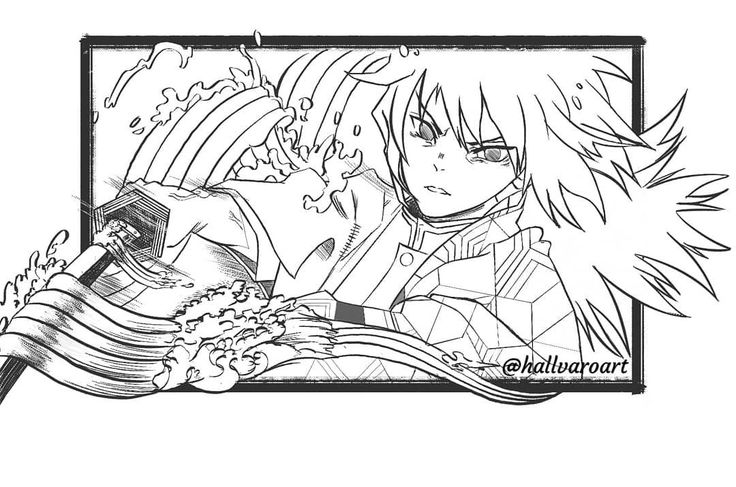 LineArt de Giyu Tomioka Slayer Demon Humanoid sketch