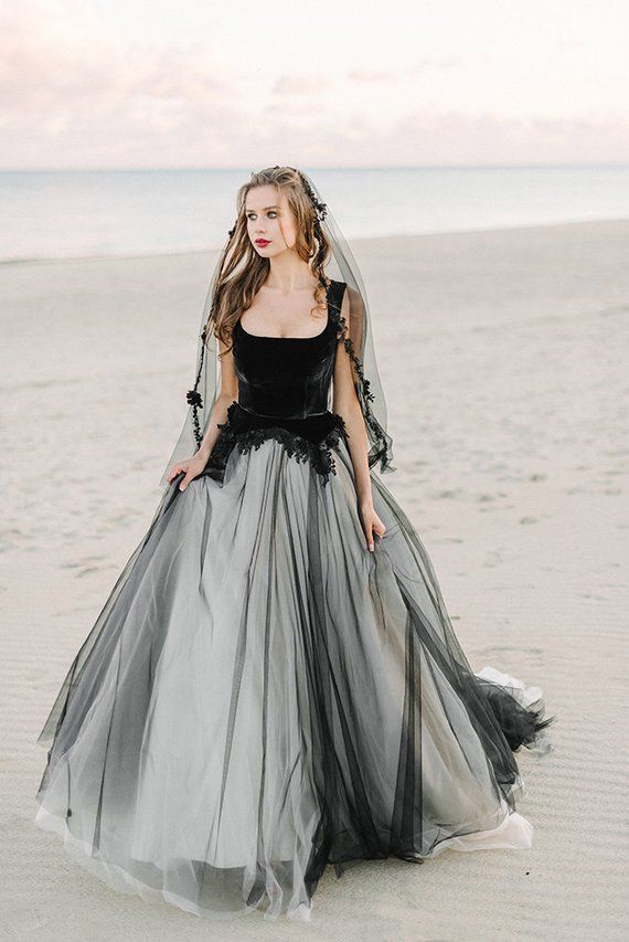 Black Wedding Dress Tulle Wedding Dress Black Bridal Gown Lace