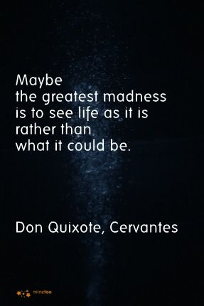 Maybe The Greatest Madness Is To See Life As It Is Rather Than What It Could Be Don Quixote Quote By Cervantes Maybe The Greatest Madness Is To See Life As It Is Rather Than What It Could Be Don Quixote Quote By Cervantes