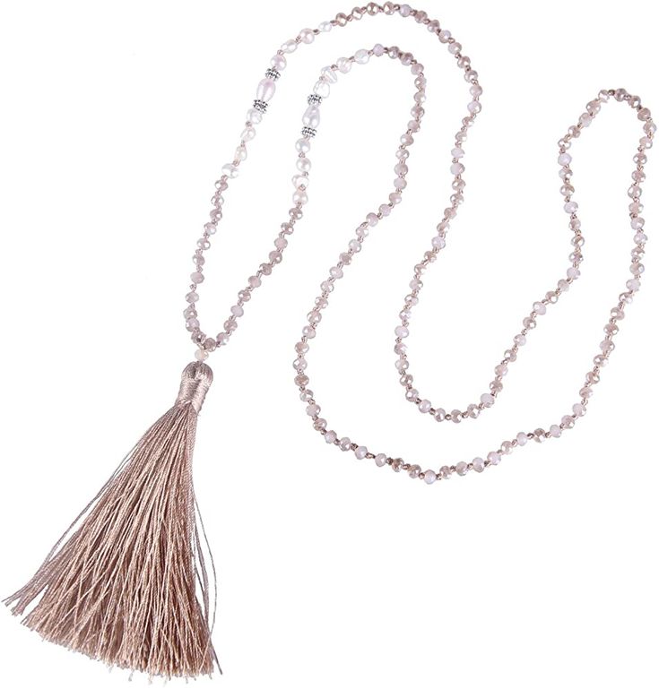 KELITCH Crystal Bead Long Chain Strand Necklace with Buddha Head Tassel Pendant