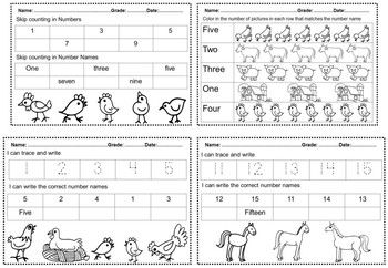 Animals math worksheets skip counting