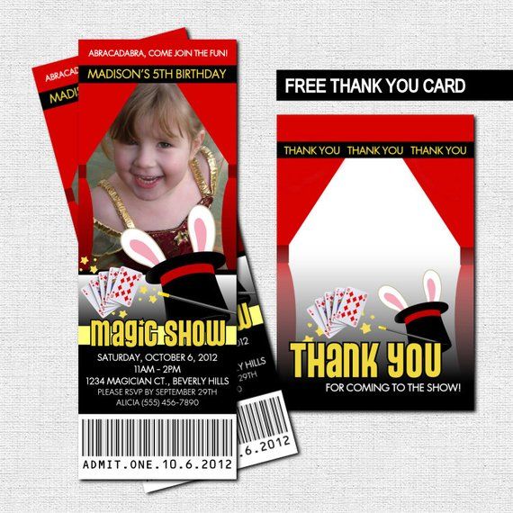 magic show ticket invitations bonus thank you card print your own
