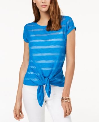 I.n.c. Illusion Tie-Front T-Shirt, Created for Macy's - Blue XL