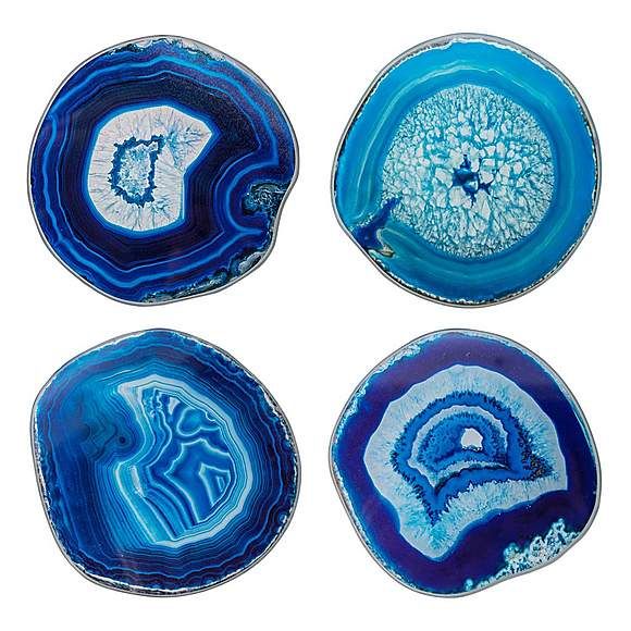 Charm Pack Of Four Blue Glass Coasters Dunelm Agate Wood Placemats Coasters Agate Wood Placemats, Glass Furniture Coasters Uk