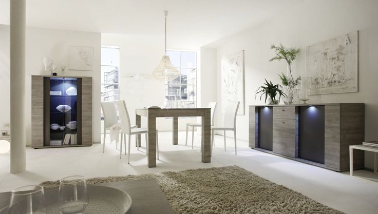 Salle À Manger Complète Contemporaine Vancouver Couleur Chêne Gris/Gris Mat T...