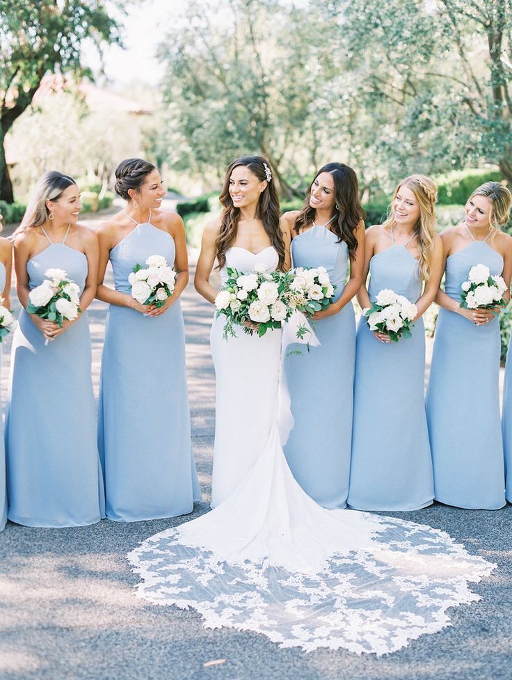 Light blue bridesmaid dresses with white flowers | Rancho Bernardo Inn | Compass...