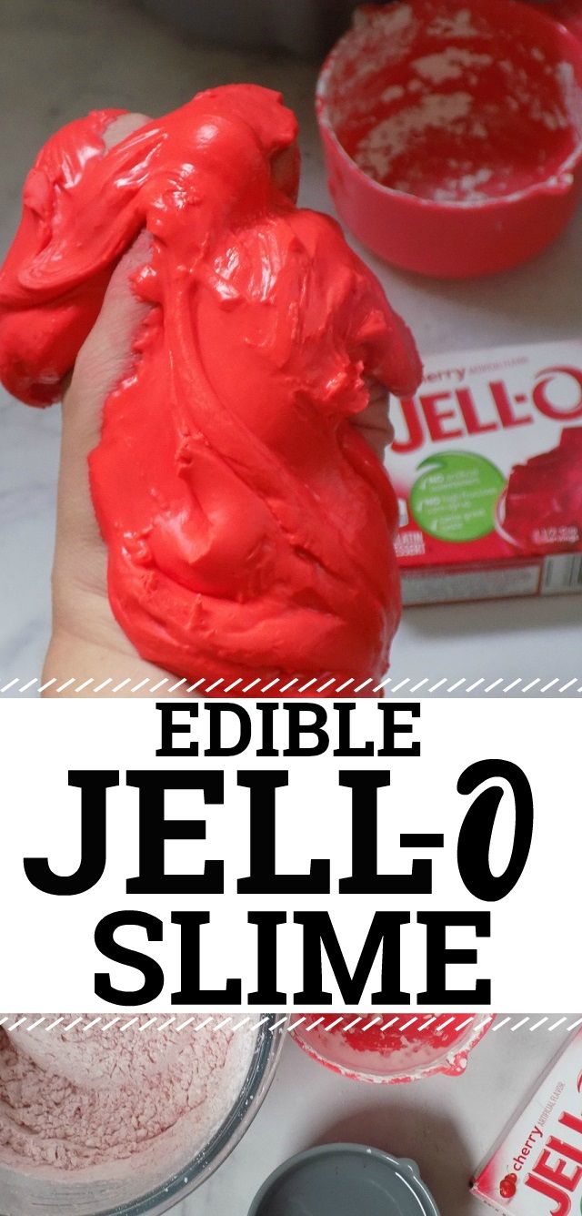 Jell-O Slime! An Edible Taste-Safe Jello Slime Recipe perfect for kids and toddlers. Also a great little kitchen experiment STEM activity for younger children. No borax, glue, or other crazy ingredients required. All simple safe ingredients found in the kitchen for this fun Jello Slime recipe #JelloSlime #slime #slimmers