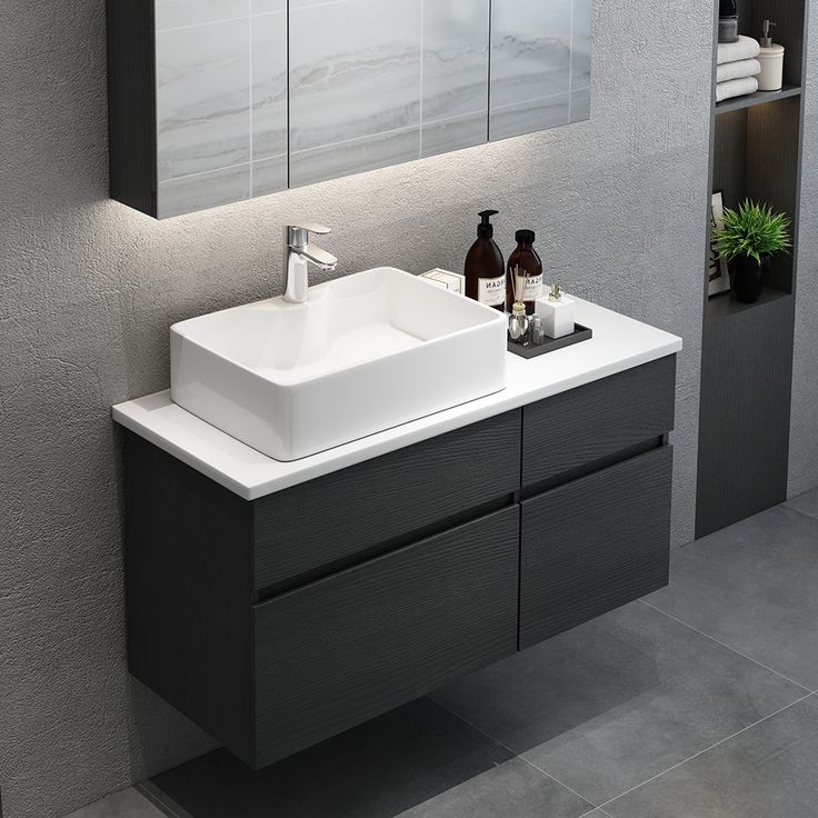 31 Black White Floating Bathroom Vanity Marble Top Ceramic Vessel Sink Homary In 2022 Designs Floating Bathroom Vanity Marble, Luxury Powder Room Vanities With Vessel Sinks