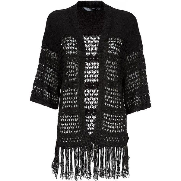 Black Crochet Fringe Hem Kimono Cardigan ($14) ❤ liked on Black Crochet Fringe Hem Kimono Cardigan ($14) ❤ liked on