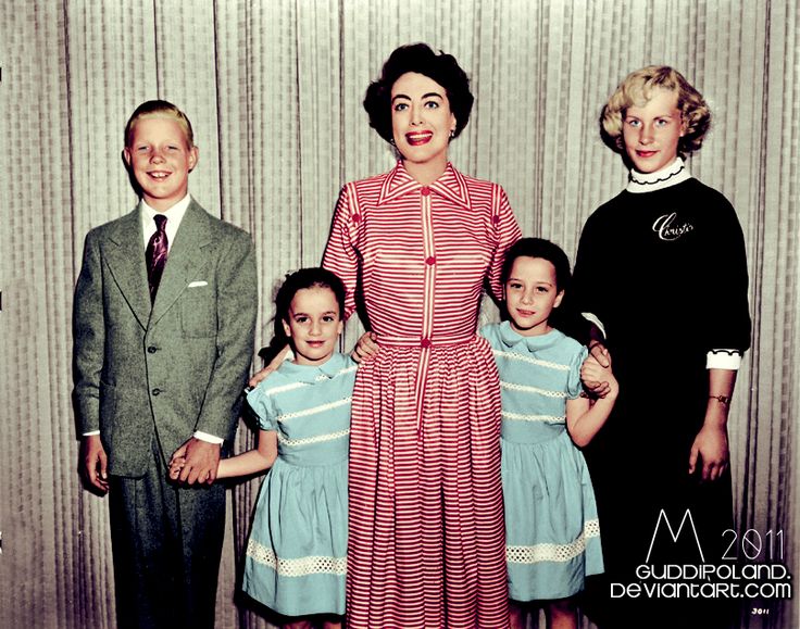 Joan Crawford with her adopted children - Christopher (b. 1943), twins