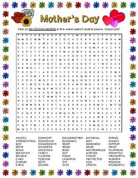 this mothers day word search contains 50 words and is challenging a