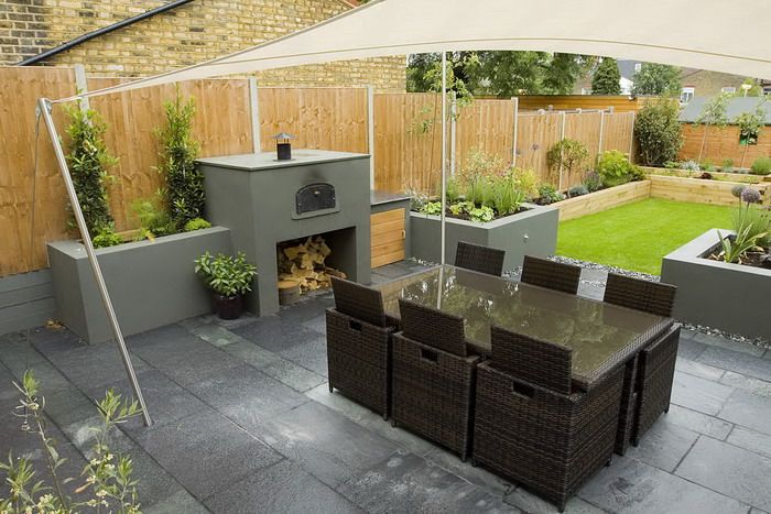 Dark Rattan Dining Furniture In Small Garden Design Plans Layout Back Small Garden Design, Outdoor Garden Ideas Uk