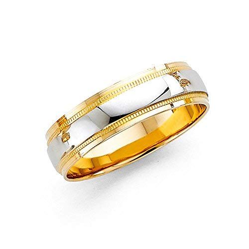 14k Yellow White Gold Two Tone 6mm Diamond Cut Men/'s Wedding Band Ring