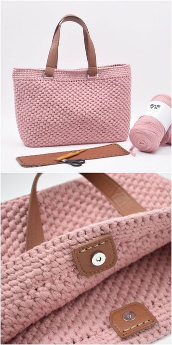 Shopper mit Lederbodenbeutel häkeln #amigurumi #häkeln # stricken #amigurum ...