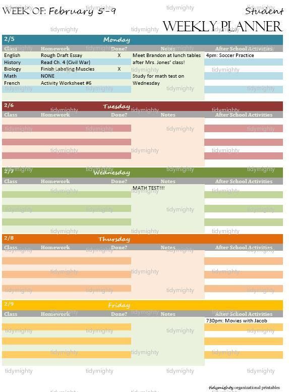 student weekly planner organizer back to school printable pdf