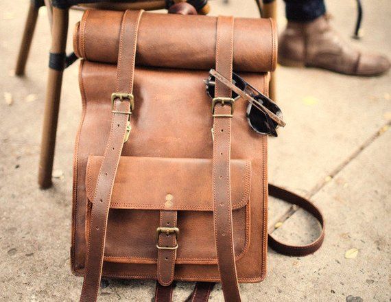 Leather Roll Bag V Men Backpack Genuine Travel Top Rucksack New Brown women Bag