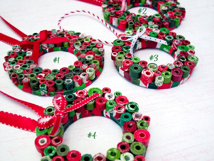 Amazing Recycled Christmas Craft Ideas Part - 3: Wreath Ornament - Christmas Wreath Ornament Made From Recycled Magazines. $17.00, Via Etsy.