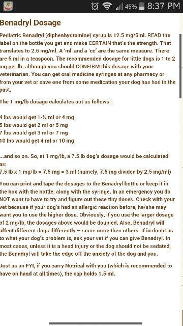Diphenhydramine canine dose