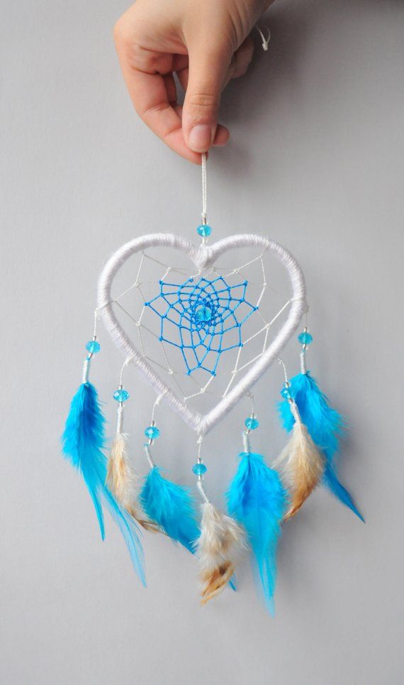 Traumfänger mit Licht Dreamcatcher Handgemacht Herz Groß Federn Liebe Dekoration