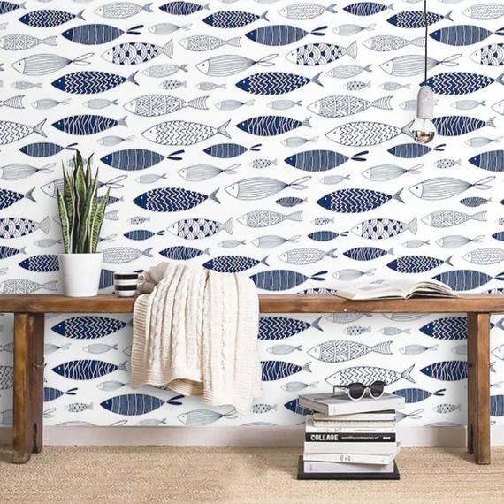 Ocean Wallpaper Removable Nautical Wallpaper Fish Wallpaper Etsy Modern Wallpaper Nautical Wallpaper Ocean Wallpaper