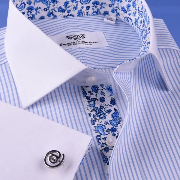Dark Blue Business Dress Shirt Mens Herringbone Formal Striped Top Spread Collar