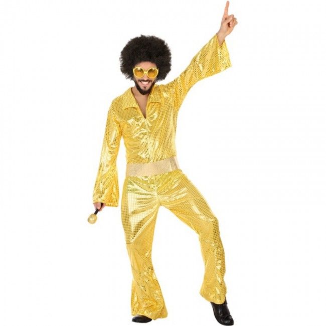 Hombre Adulto 70s oro Glam Peto de Superdry Elaborado Vestido Fiesta Disfraz