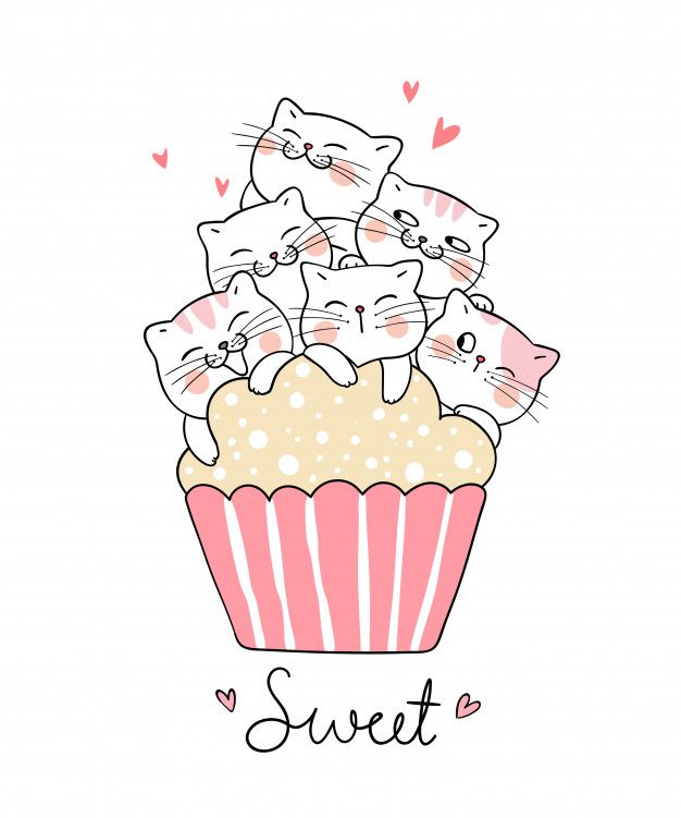 Premium Vector | Draw cat with sweet cup cake doodle style. | Cute ...
