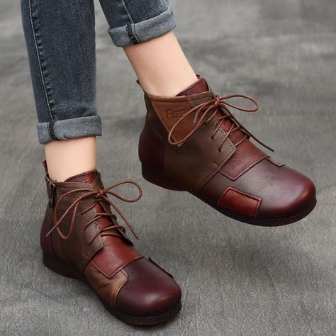 Ethnic Style Retro Leather Stitching Boots