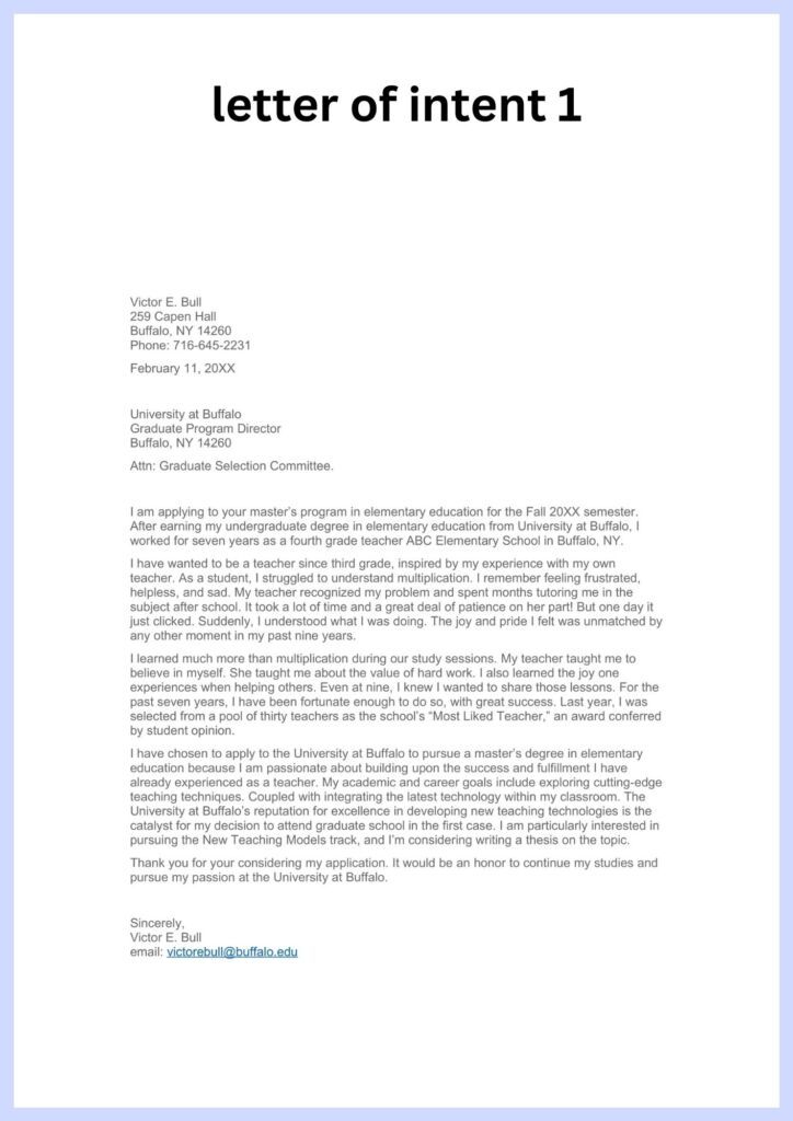 Sample Printable Letter of Intent Form