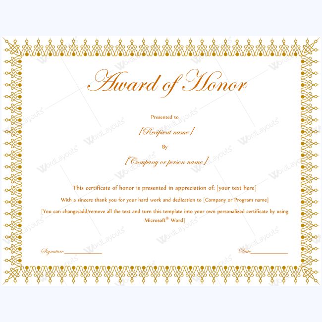 The 15 best award of honor certificate templates images on Pinterest - Award Paper Template