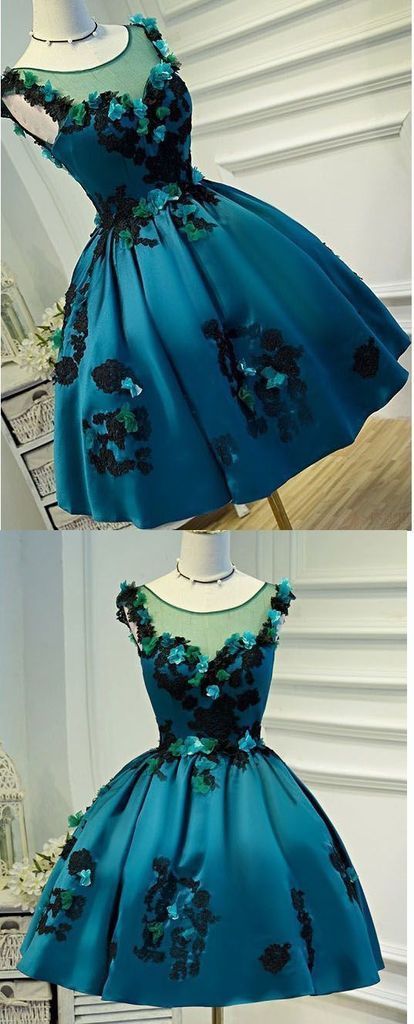 Gorgeous Short Satin Homecoming Dress With Flowers, A Line Mini Prom Dress With ...