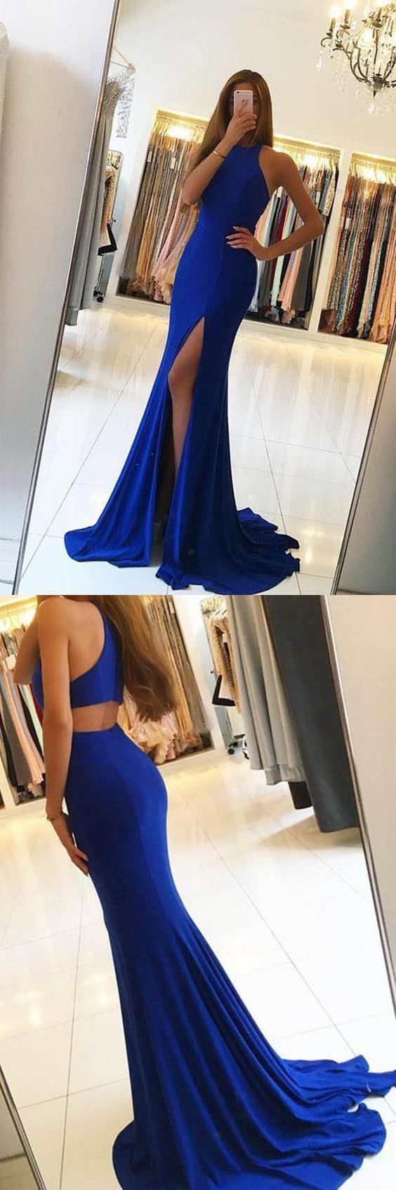 Awesome Elegant Royal Blue Mermaid Evening Dress Slit Prom Dress