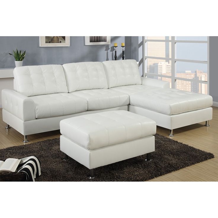 Poundex 2 Pcs Sectional Sofa F7308 White Leather Sofas With Chaise White Leather Sofas Sectional Sofa, Poundex White Leather Modern Sectional Sofa