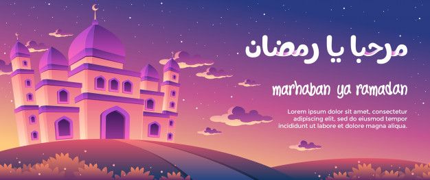 Marhaban Ya Ramadan With A Magnificent Mosque At Dusk Greeting Card Ramadan Dusk Mosque