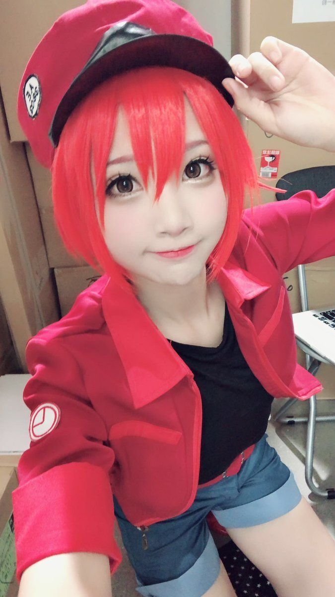 Hataraku Saibou Cells at Work はたらく細胞 Erythrocyte Red Blood Cells Cosplay Wig