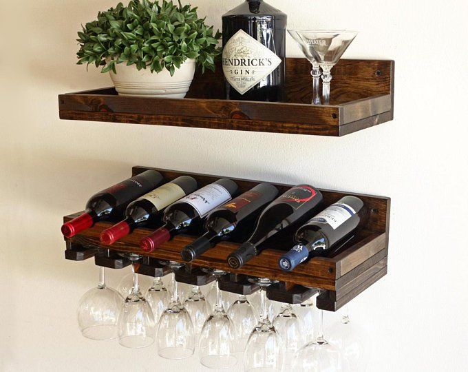 Rustic Wood Wine Rack Wine Shelf Wine Bottle Holder Stemware Glass Holder Wine Organizer Bar Shelf Wall Mounted Wine Glass Rack Bastidores De Vino Rústicos Estantes De Vino Mueble Para Vino