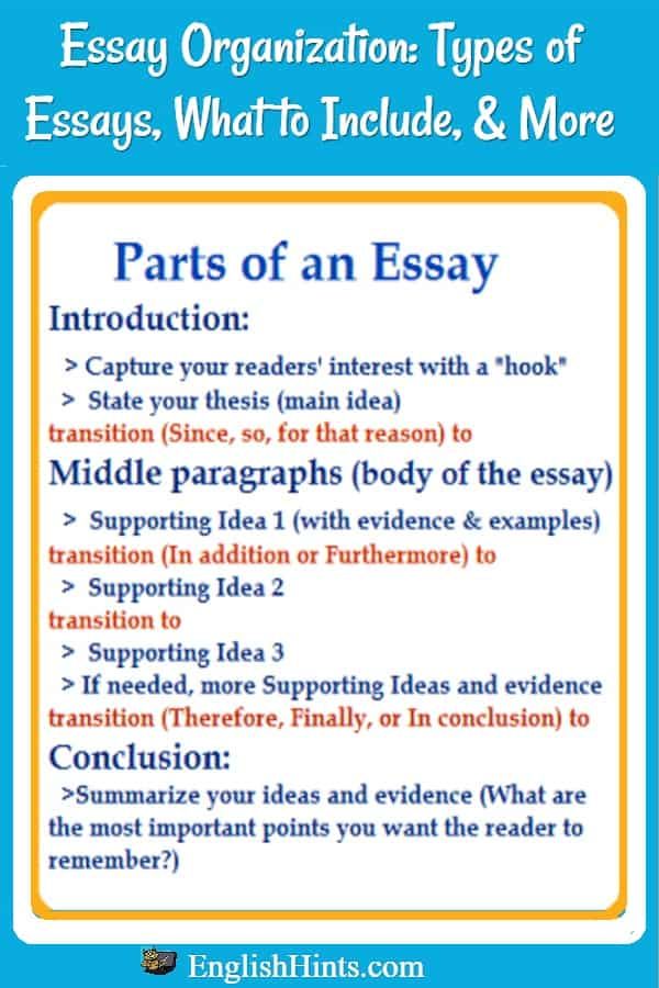 essay organization english writing skills types of essay types of essays
