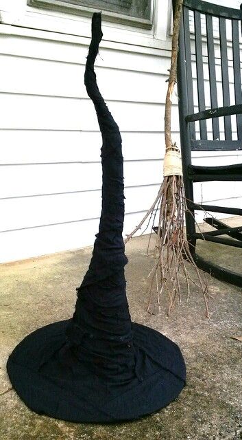 took a cheap wal mart witch hat and made this the broom was made