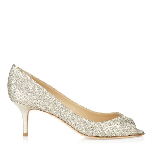 champagne peep toe flats