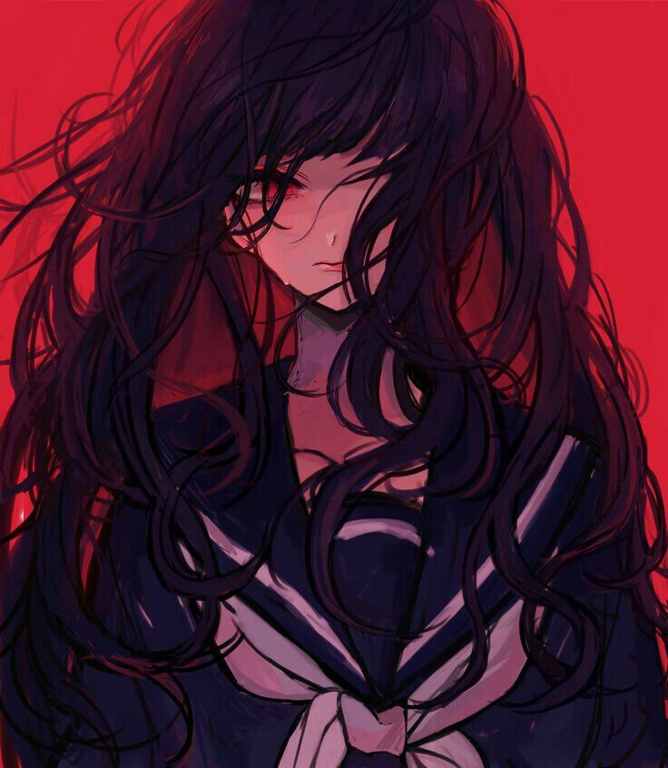 Anime girl with red hair crying